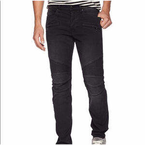 Hudson Blinder Biker Mens 34 Black Distressed Button-Fly Skinny Jeans $285 NEW